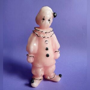 Vintage Art Deco French Pierrot Clown Candle Light Pink and Black 8" Unused 80s